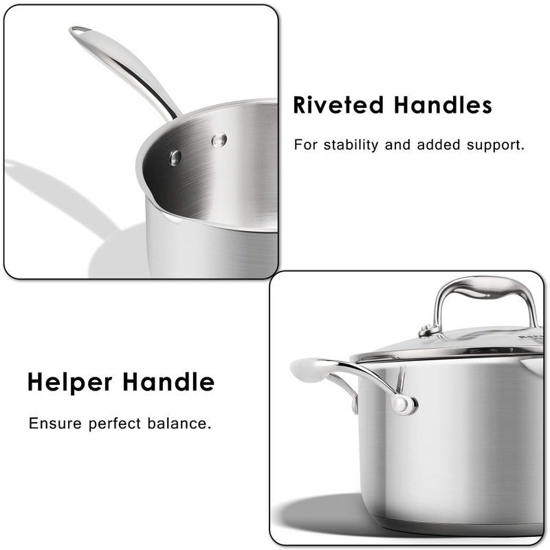Rorence Stainless Steel Saucepan Sauce Pan with Pour Spout & Glass Lid with Strainer - 3.7 Quart - Image 5